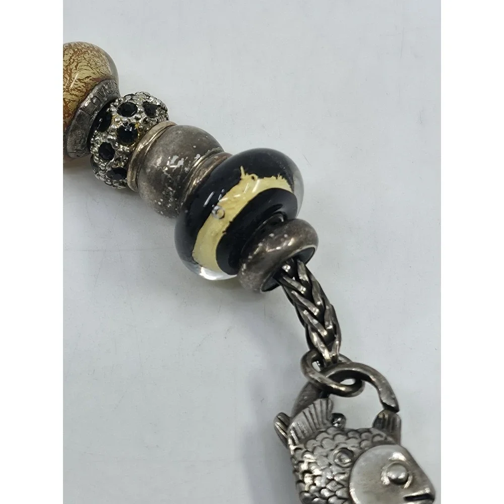 Trollbeads‎ LAA 925 Silver Fish Lock Bracelet Murano Glass Red Cornicello Charm